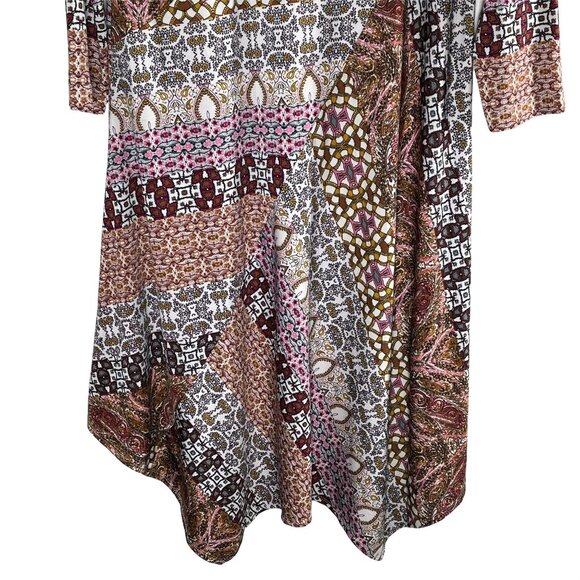 New Directions Boho Swing Dress Small Brown Pink Patchwork Fall Flare - Picture 3 of 12